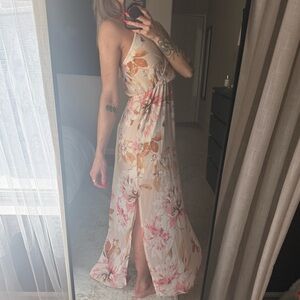 Charlotte Russe Cream and Pink Floral Maxi Dress